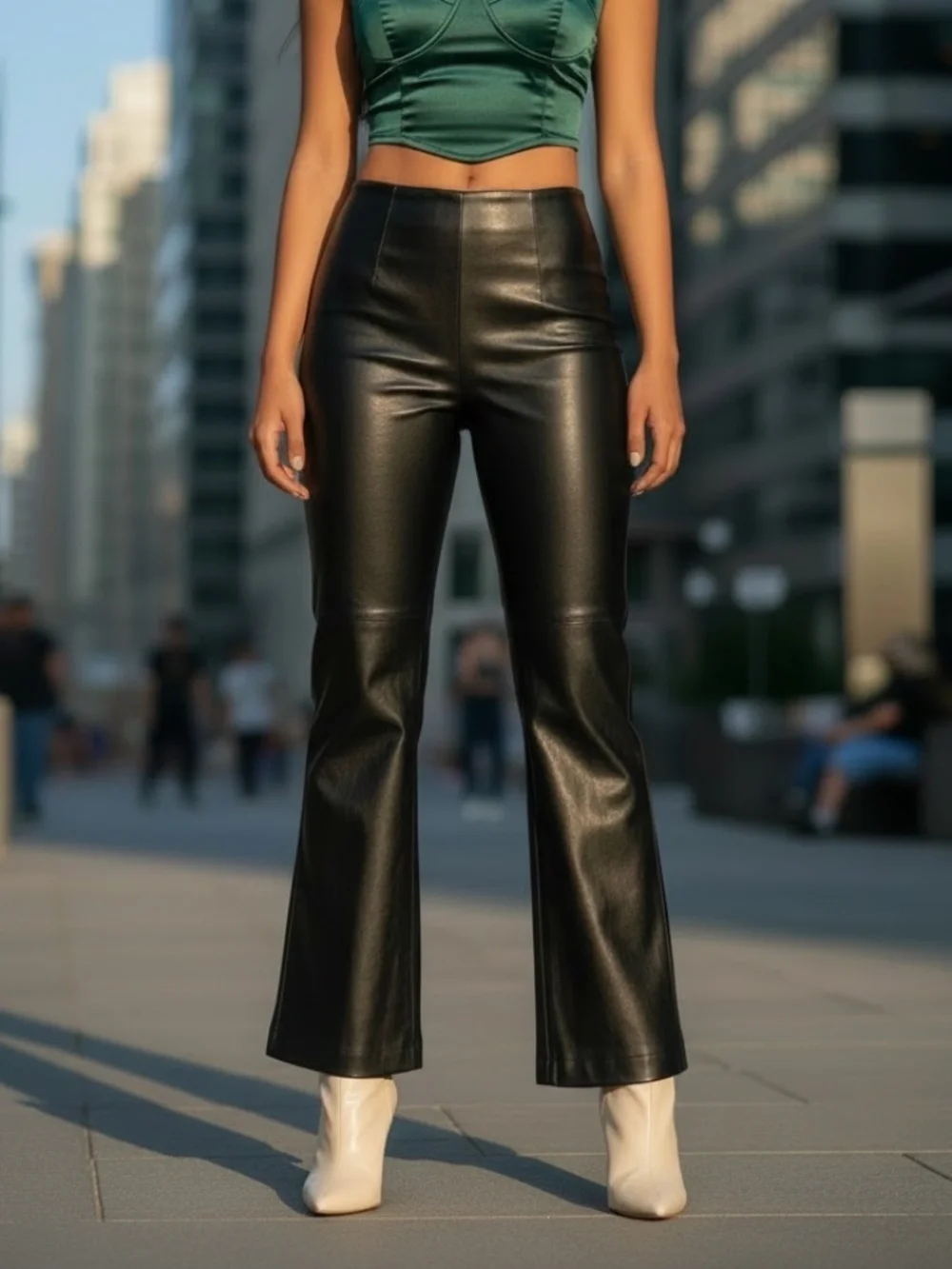 Ena Pelly High Rise Black Leather Flare Pants Size 4 Chic Minimalist Luxe
